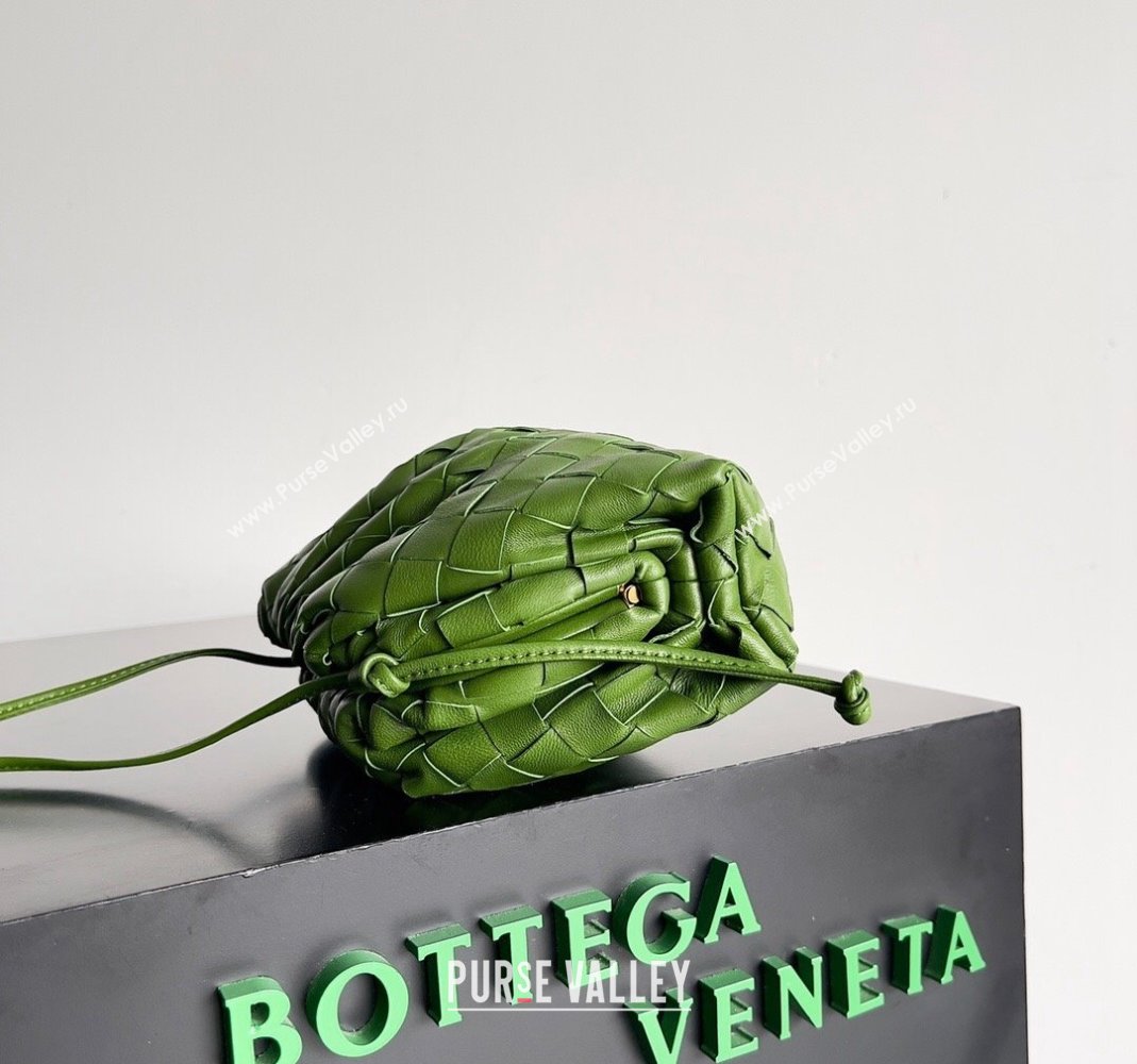 Bottega Veneta Mini Pouch Bag in Wide Intrecciato Leather Green 2 2023 585852 (YX-231226013)