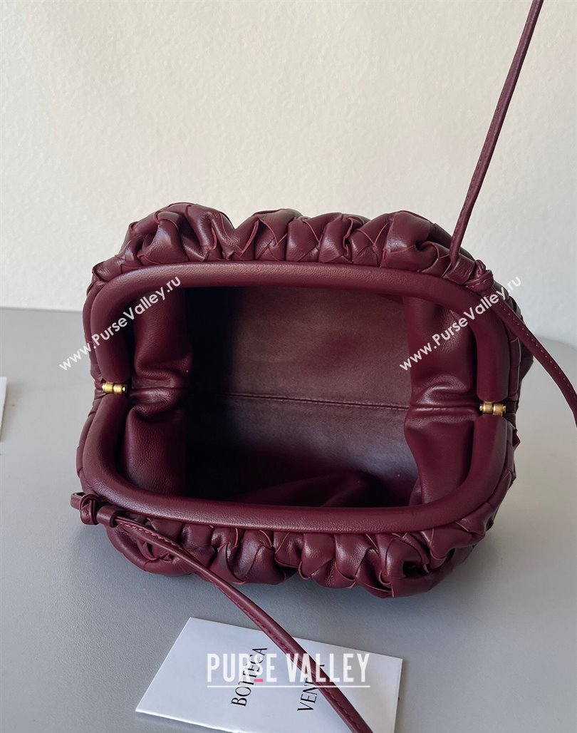 Bottega Veneta Mini Pouch Bag in Wide Intrecciato Leather Barolo Red 2023 585852 (YX-231226028)