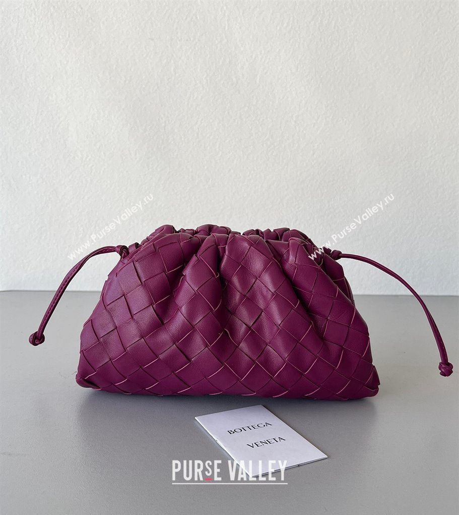 Bottega Veneta Mini Pouch Bag in Wide Intrecciato Leather Dark Purple 2023 585852 (YX-231226033)