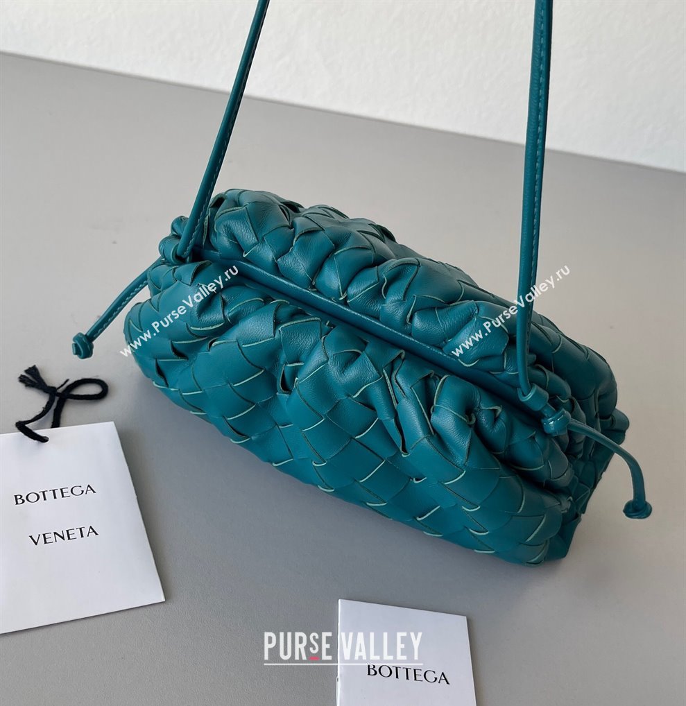 Bottega Veneta Mini Pouch Bag in Wide Intrecciato Leather Peacock Blue 2023 585852 (YX-231226036)