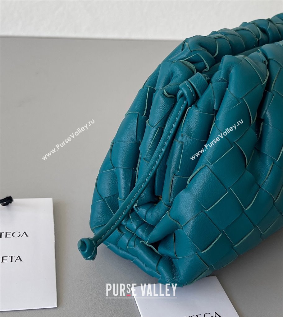 Bottega Veneta Mini Pouch Bag in Wide Intrecciato Leather Peacock Blue 2023 585852 (YX-231226036)