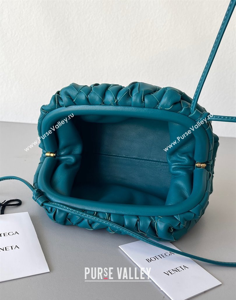 Bottega Veneta Mini Pouch Bag in Wide Intrecciato Leather Peacock Blue 2023 585852 (YX-231226036)