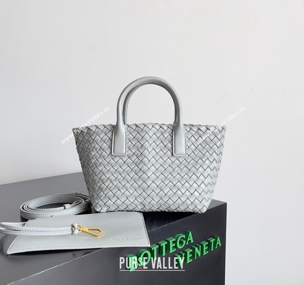 Bottega Veneta Mini Cabat Tote Bag in Intreccio Leather Light Grey 2023 709464 (YX-231225002)