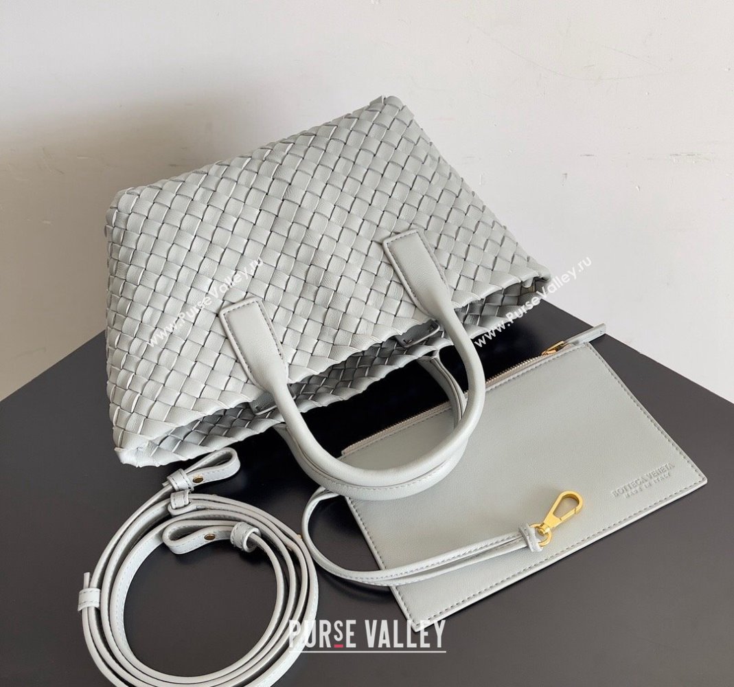 Bottega Veneta Mini Cabat Tote Bag in Intreccio Leather Light Grey 2023 709464 (YX-231225002)