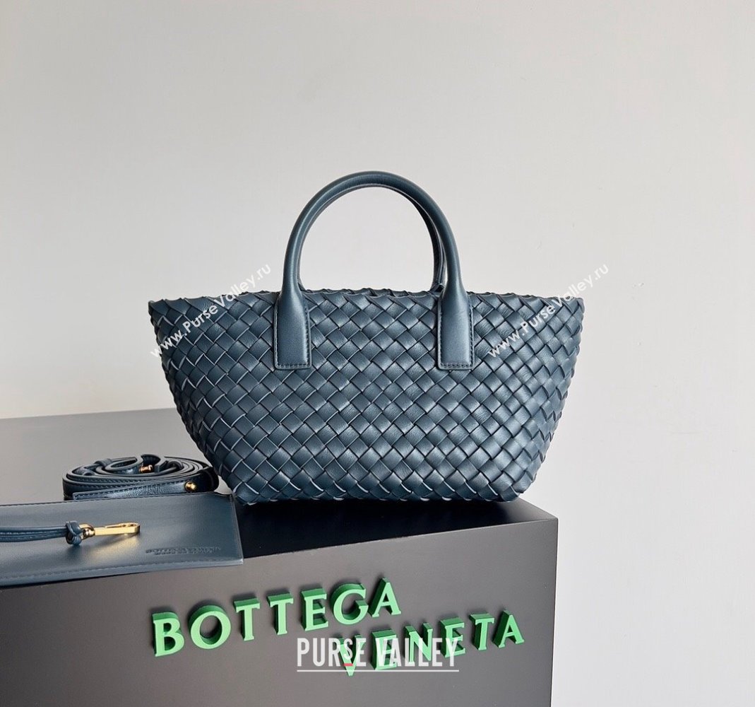 Bottega Veneta Mini Cabat Tote Bag in Intreccio Leather Dark Blue 2023 709464 (YX-231225003)