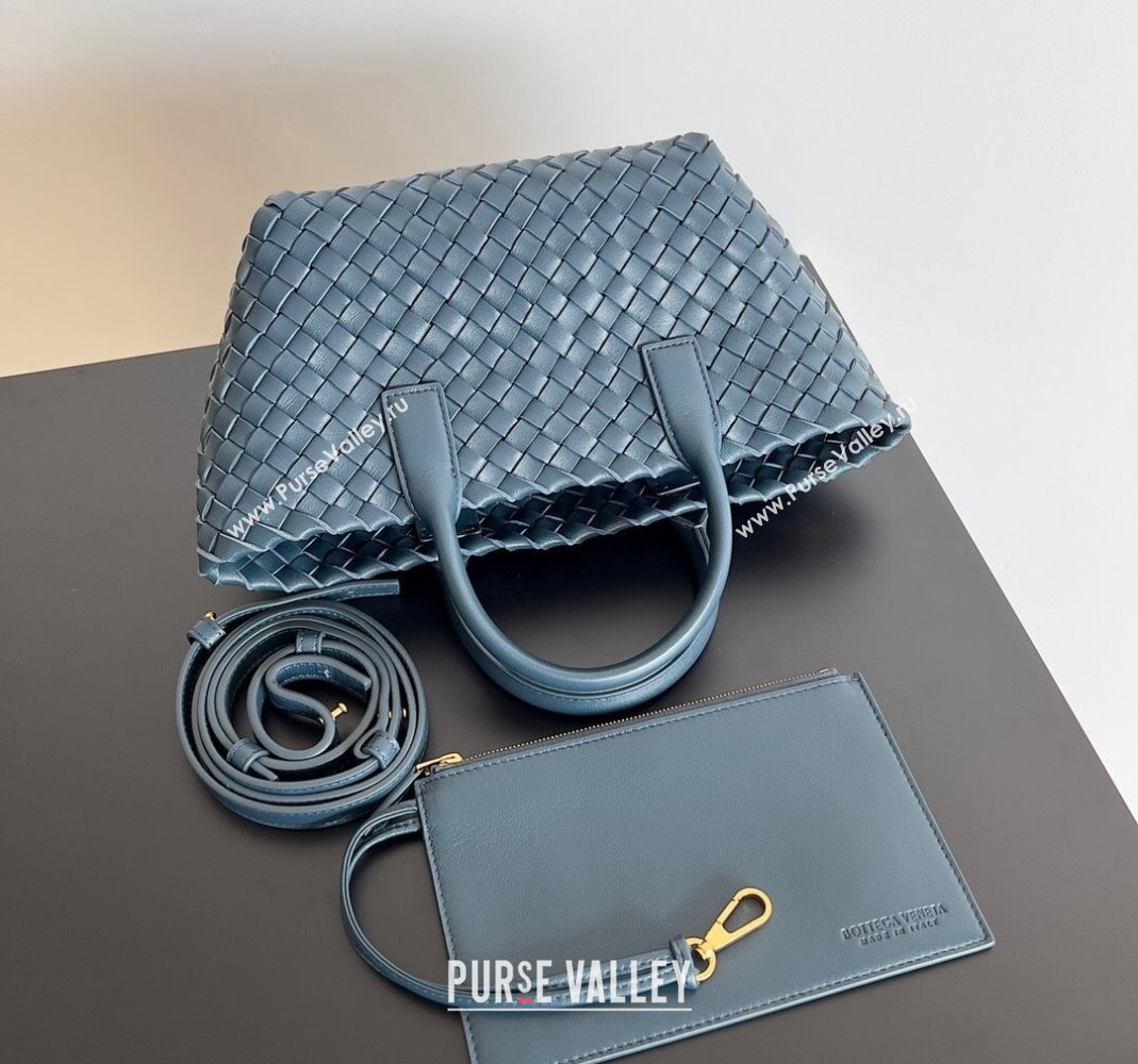 Bottega Veneta Mini Cabat Tote Bag in Intreccio Leather Dark Blue 2023 709464 (YX-231225003)