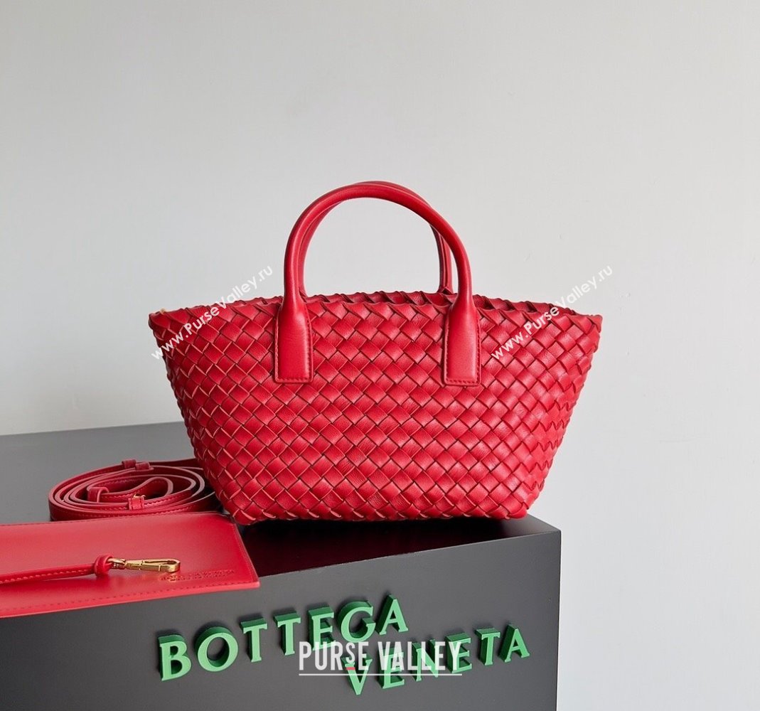 Bottega Veneta Mini Cabat Tote Bag in Intreccio Leather Red 2023 709464 (YX-231225004)