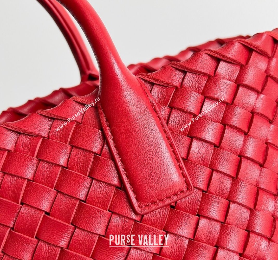 Bottega Veneta Mini Cabat Tote Bag in Intreccio Leather Red 2023 709464 (YX-231225004)