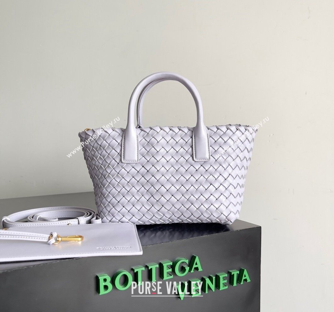 Bottega Veneta Mini Cabat Tote Bag in Intreccio Leather Oyster Purple 2023 709464 (YX-231225005)