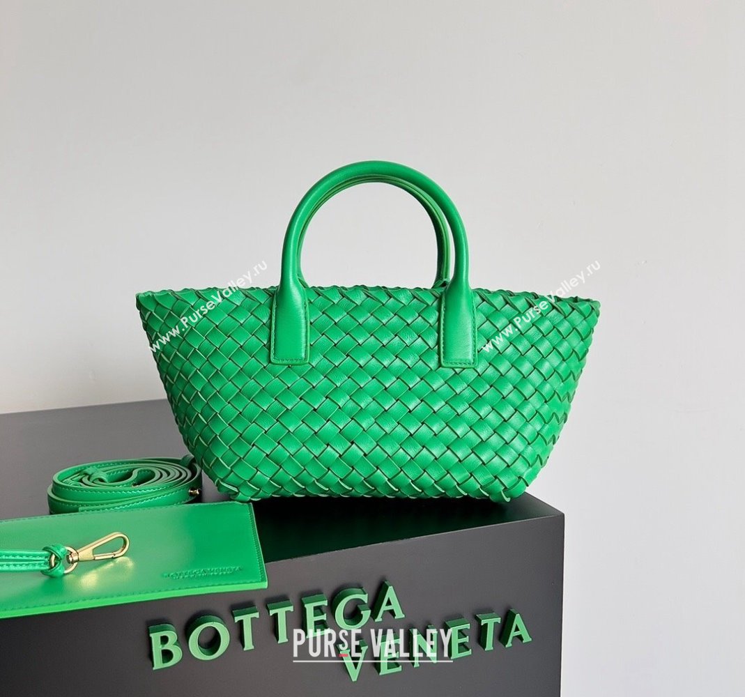 Bottega Veneta Mini Cabat Tote Bag in Intreccio Leather Parakeet Green 2023 709464 (YX-231225006)