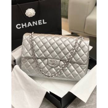 Chanel XL Airline Travel Flap Bag in Grained Leather All Silver 2023 1226 (yezi-2312260108)