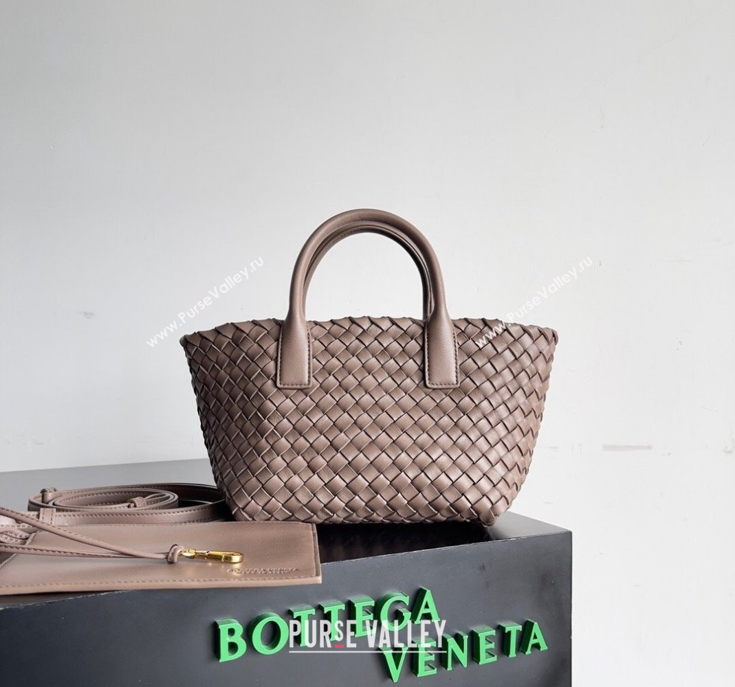 Bottega Veneta Mini Cabat Tote Bag in Intreccio Leather Taupe Grey 2023 709464 (YX-231225007)