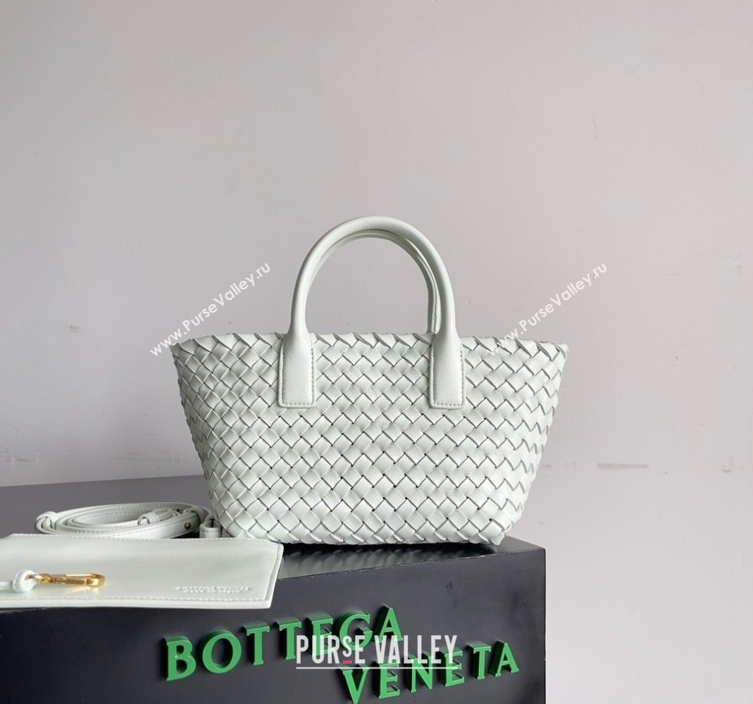 Bottega Veneta Mini Cabat Tote Bag in Intreccio Leather Glacier Green 2023 709464 (YX-231225009)