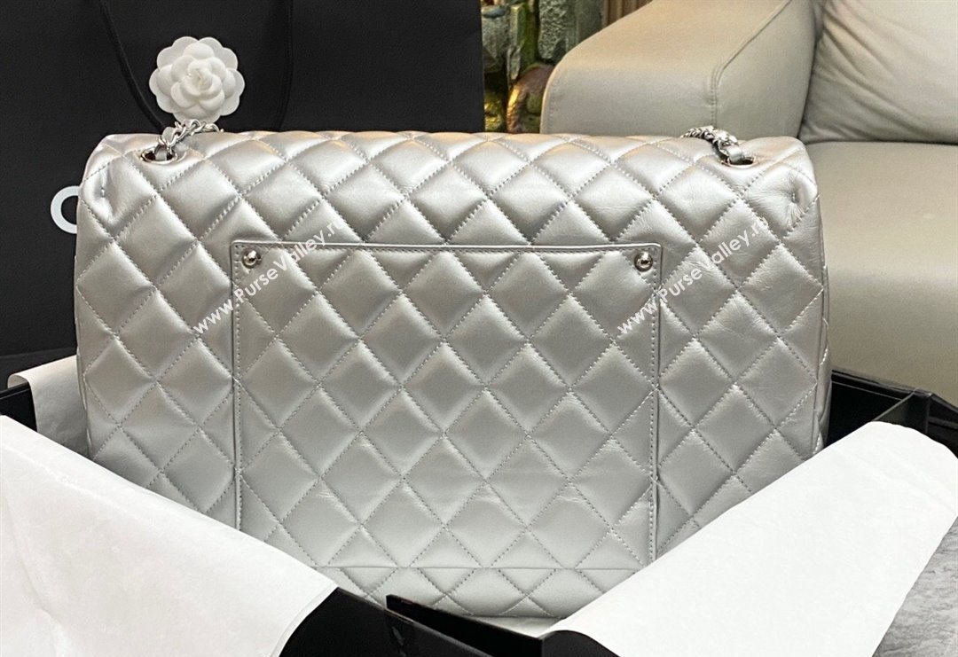 Chanel XL Airline Travel Flap Bag in Grained Leather All Silver 2023 1226 (yezi-2312260108)