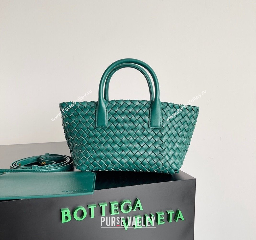 Bottega Veneta Mini Cabat Tote Bag in Intreccio Leather Dark Green 2023 709464 (YX-231225010)