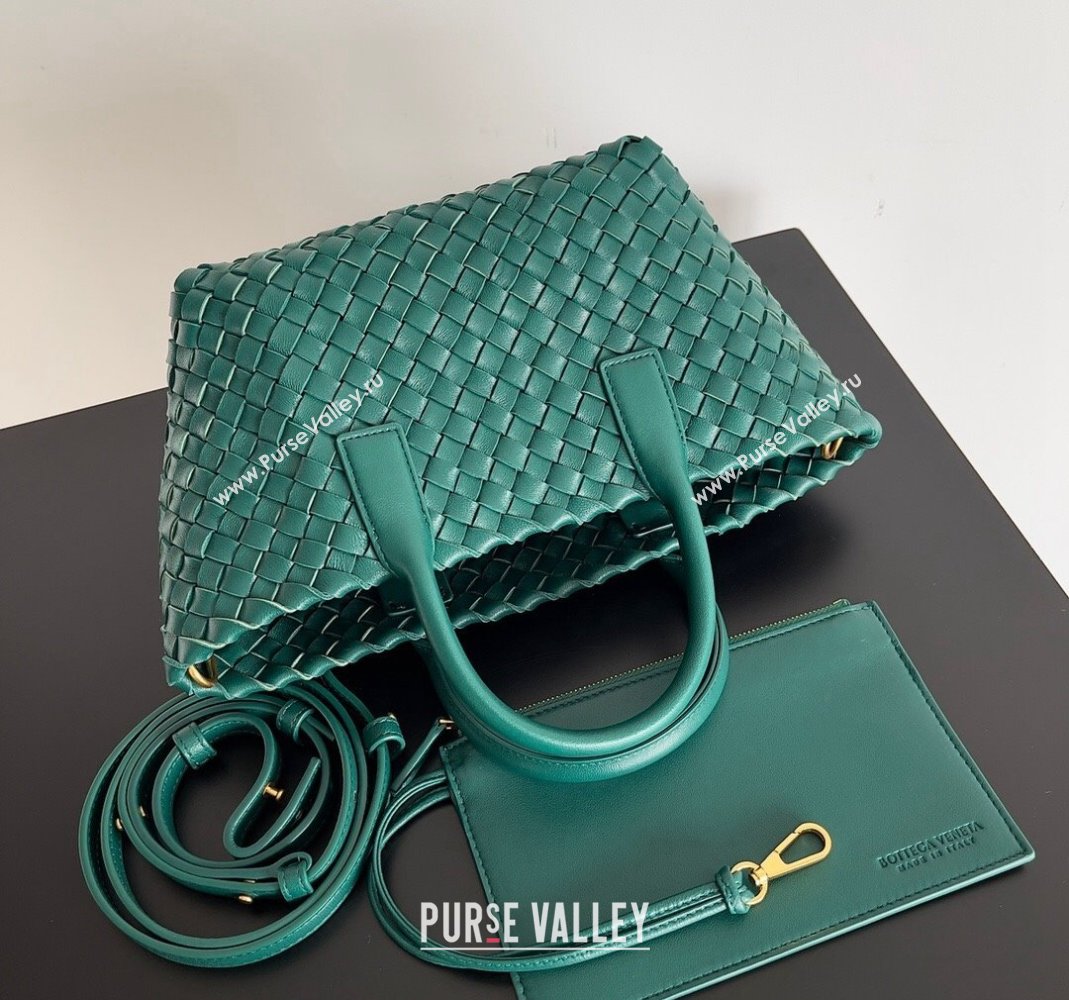 Bottega Veneta Mini Cabat Tote Bag in Intreccio Leather Dark Green 2023 709464 (YX-231225010)