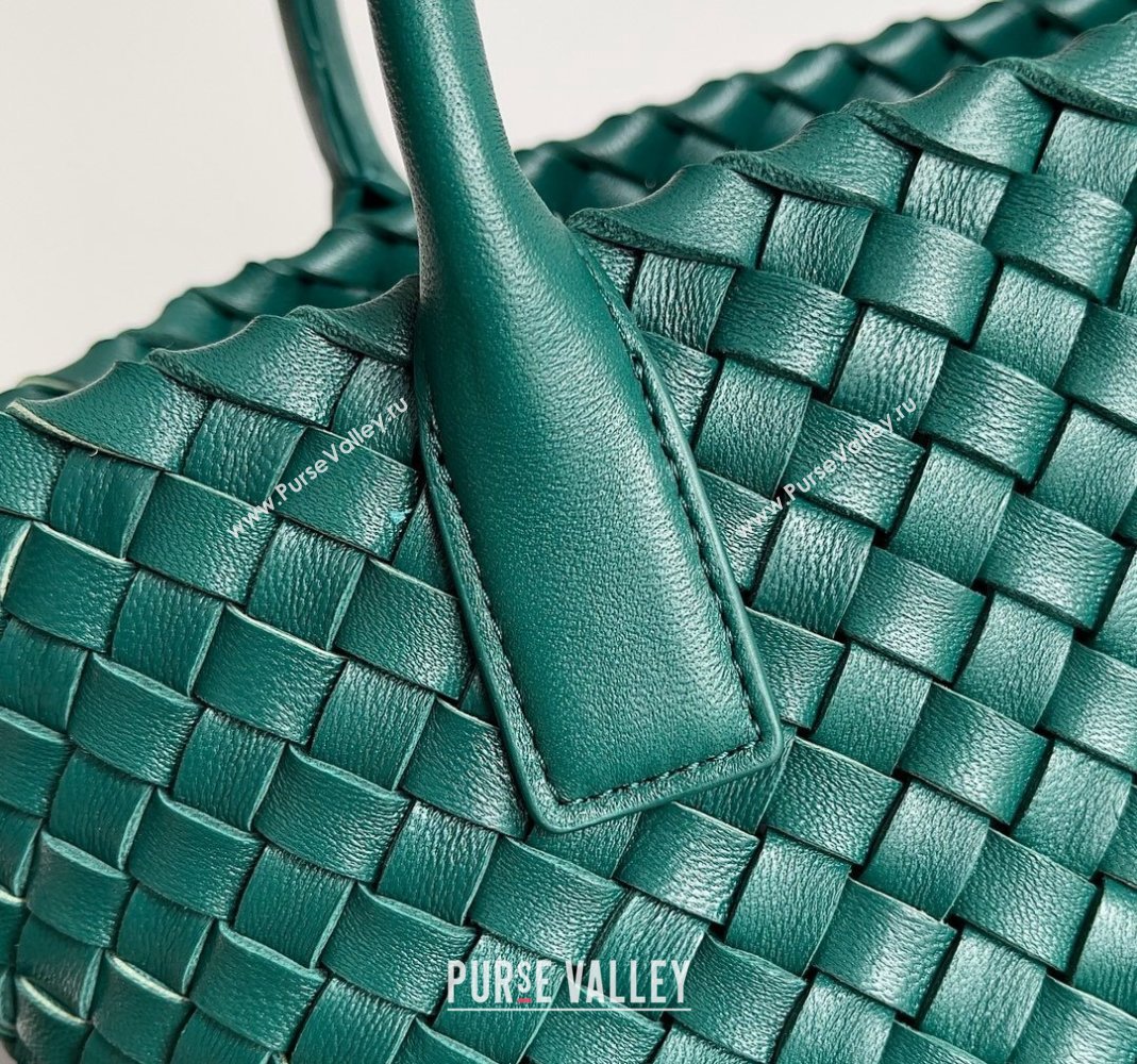 Bottega Veneta Mini Cabat Tote Bag in Intreccio Leather Dark Green 2023 709464 (YX-231225010)