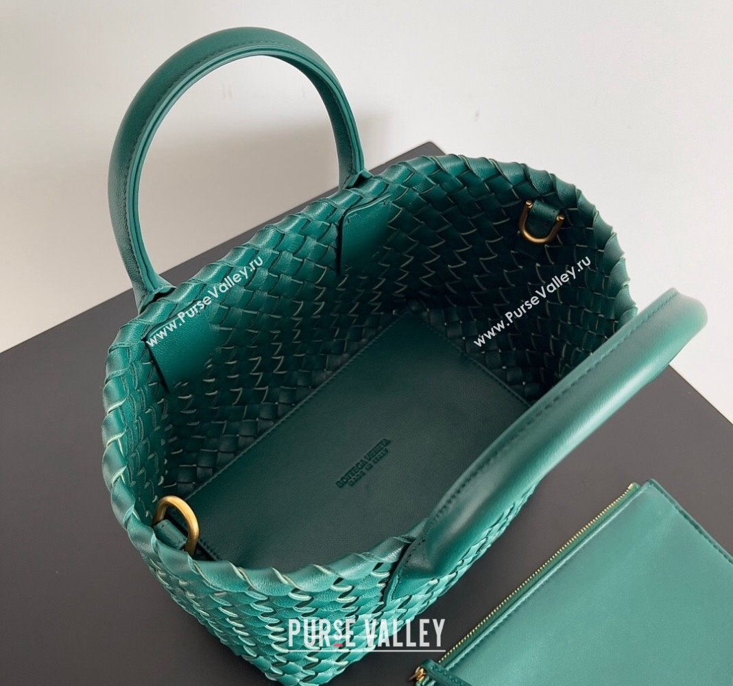 Bottega Veneta Mini Cabat Tote Bag in Intreccio Leather Dark Green 2023 709464 (YX-231225010)