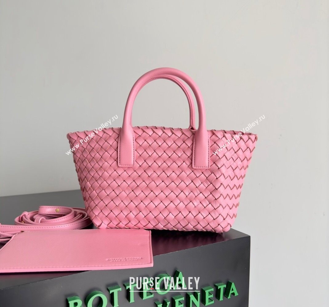 Bottega Veneta Mini Cabat Tote Bag in Intreccio Leather Pink 2 2023 709464 (YX-231225011)