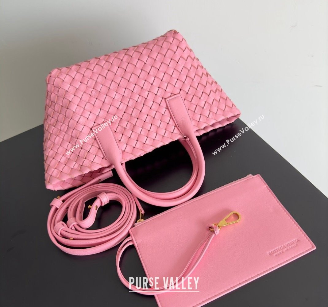 Bottega Veneta Mini Cabat Tote Bag in Intreccio Leather Pink 2 2023 709464 (YX-231225011)