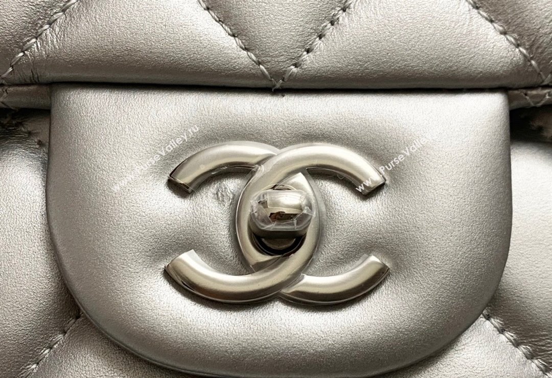 Chanel XL Airline Travel Flap Bag in Grained Leather All Silver 2023 1226 (yezi-2312260108)