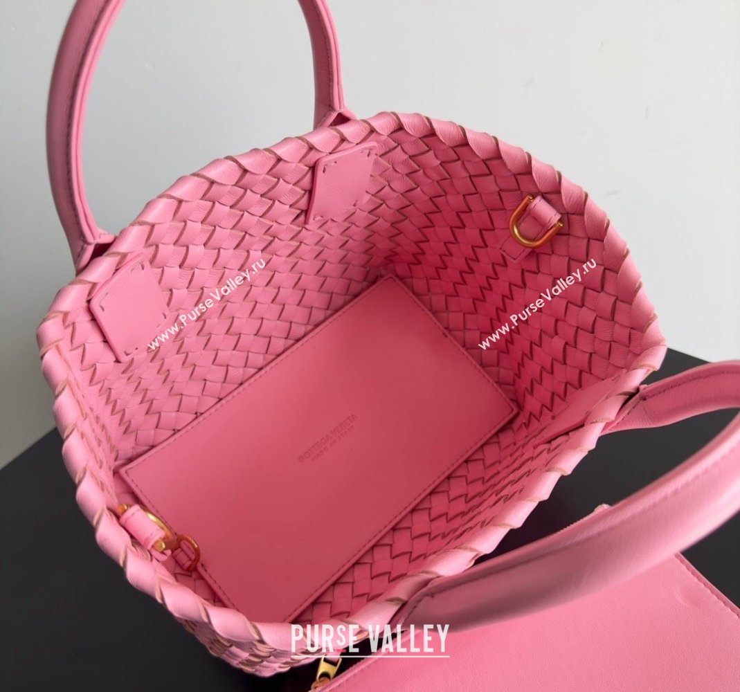 Bottega Veneta Mini Cabat Tote Bag in Intreccio Leather Pink 2 2023 709464 (YX-231225011)