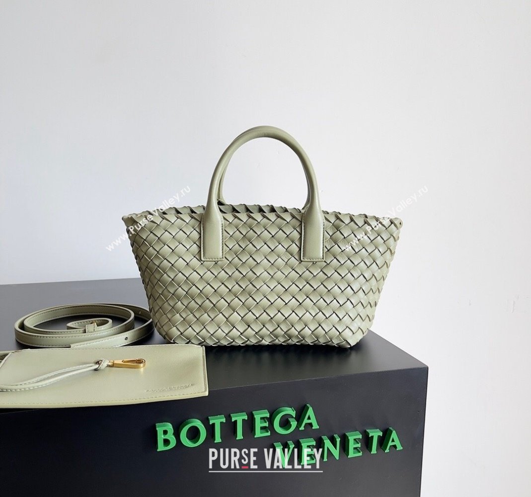 Bottega Veneta Mini Cabat Tote Bag in Intreccio Leather Travertine Green 2023 709464 (YX-231225012)