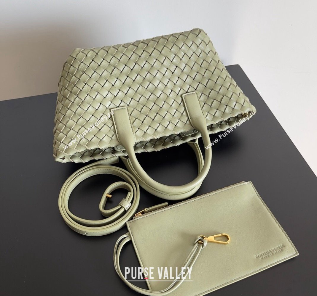 Bottega Veneta Mini Cabat Tote Bag in Intreccio Leather Travertine Green 2023 709464 (YX-231225012)