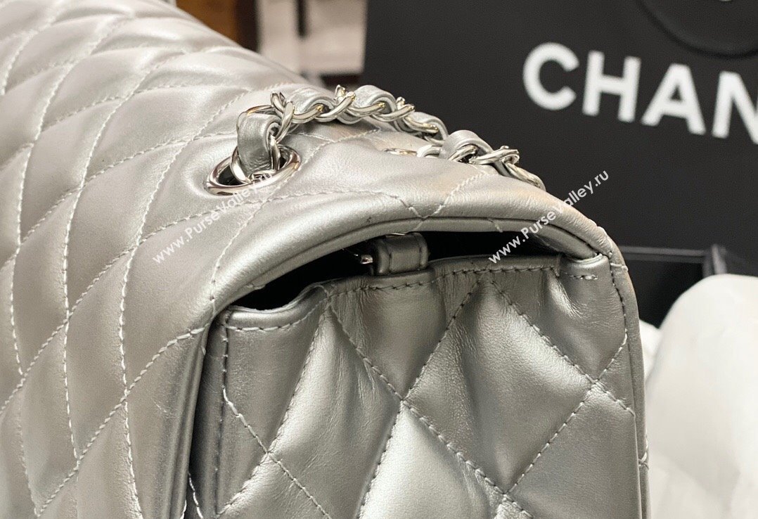 Chanel XL Airline Travel Flap Bag in Grained Leather All Silver 2023 1226 (yezi-2312260108)