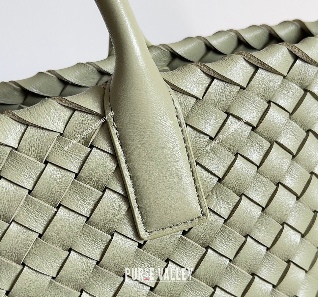 Bottega Veneta Mini Cabat Tote Bag in Intreccio Leather Travertine Green 2023 709464 (YX-231225012)