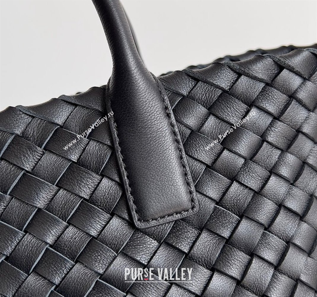 Bottega Veneta Mini Cabat Tote Bag in Intreccio Leather Black 2023 709464 (YX-231225013)