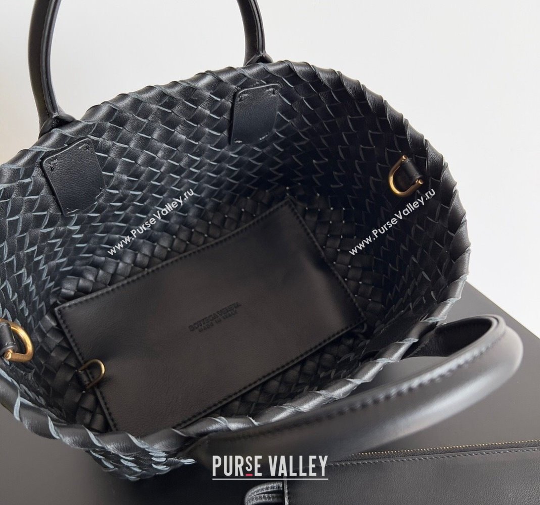 Bottega Veneta Mini Cabat Tote Bag in Intreccio Leather Black 2023 709464 (YX-231225013)