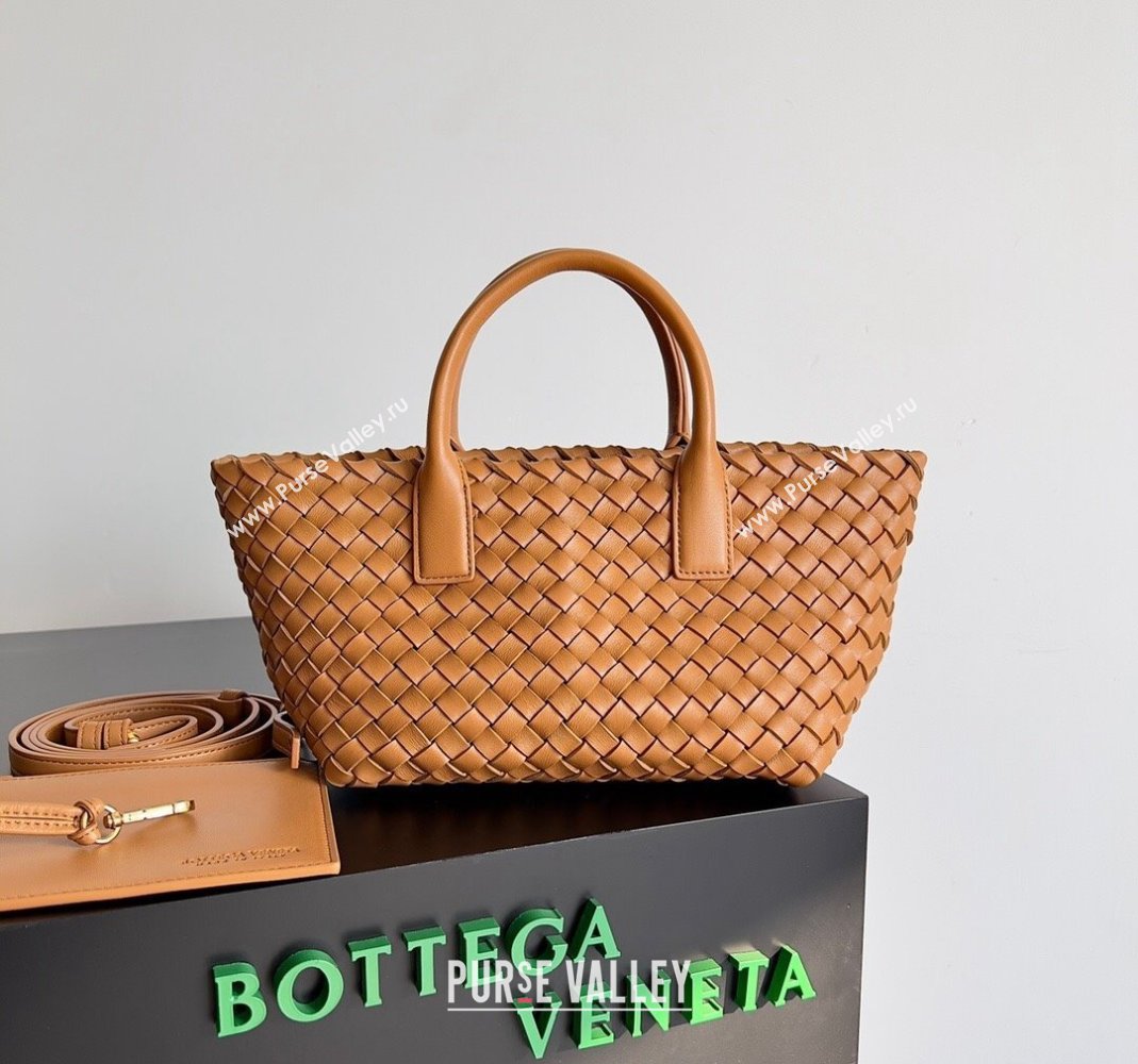 Bottega Veneta Mini Cabat Tote Bag in Intreccio Leather Caramel Brown 2023 709464 (YX-231225015)