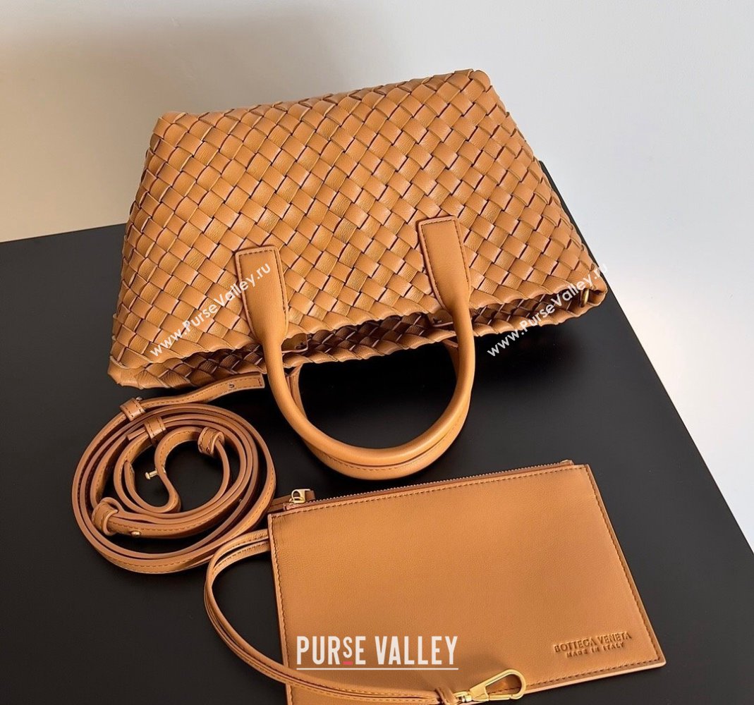 Bottega Veneta Mini Cabat Tote Bag in Intreccio Leather Caramel Brown 2023 709464 (YX-231225015)