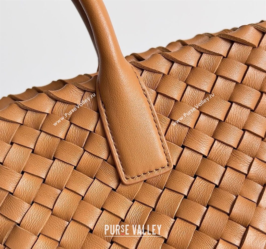 Bottega Veneta Mini Cabat Tote Bag in Intreccio Leather Caramel Brown 2023 709464 (YX-231225015)