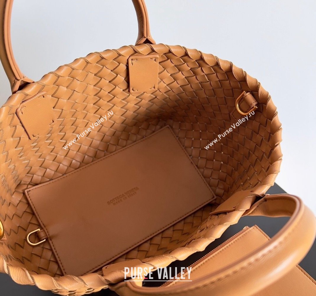 Bottega Veneta Mini Cabat Tote Bag in Intreccio Leather Caramel Brown 2023 709464 (YX-231225015)