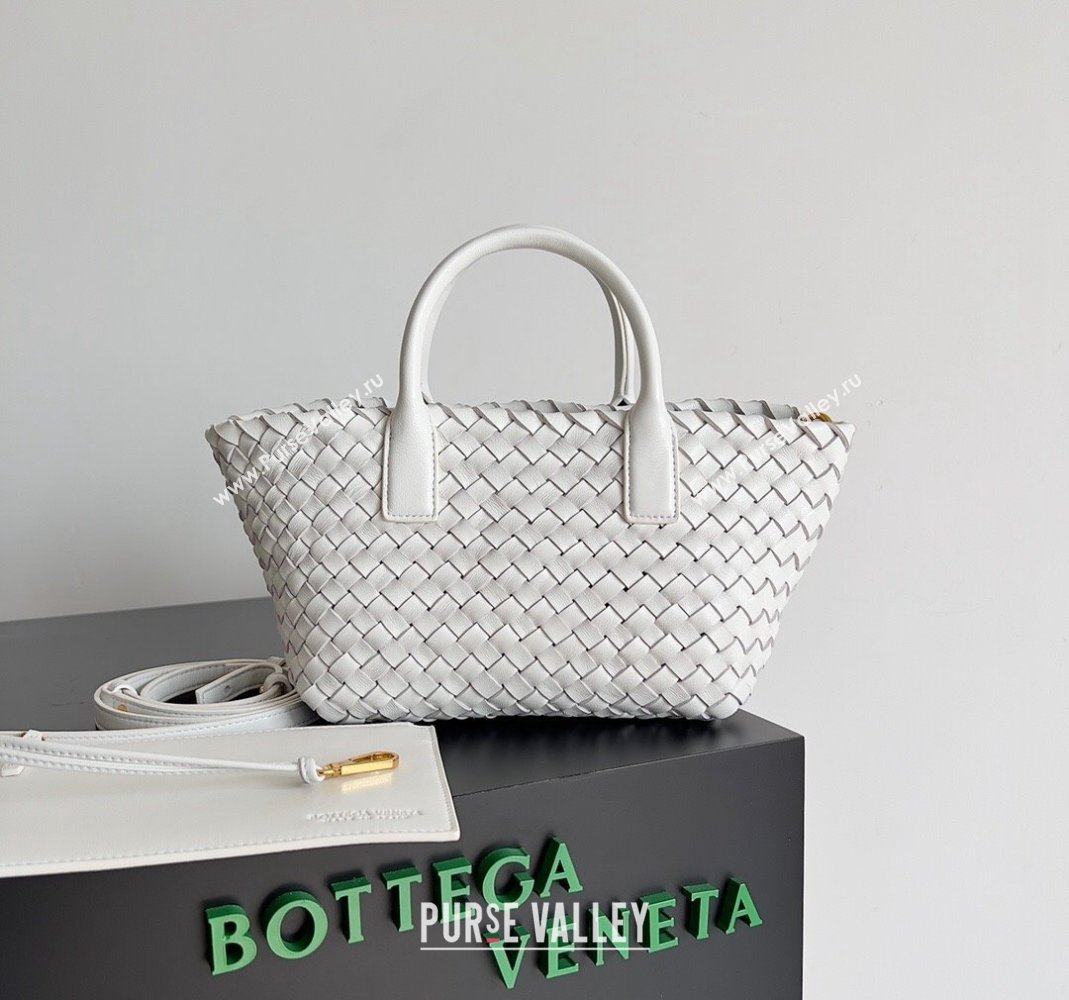 Bottega Veneta Mini Cabat Tote Bag in Intreccio Leather White 2023 709464 (YX-231225016)