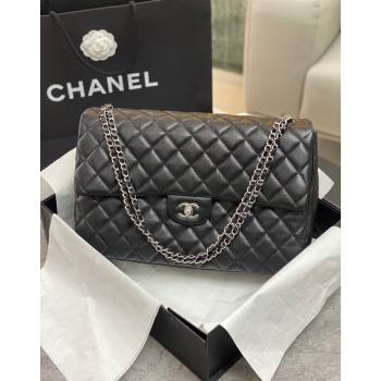 Chanel XL Airline Travel Flap Bag in Grained Leather Black/Silver 2023 1226 (yezi-2312260109)