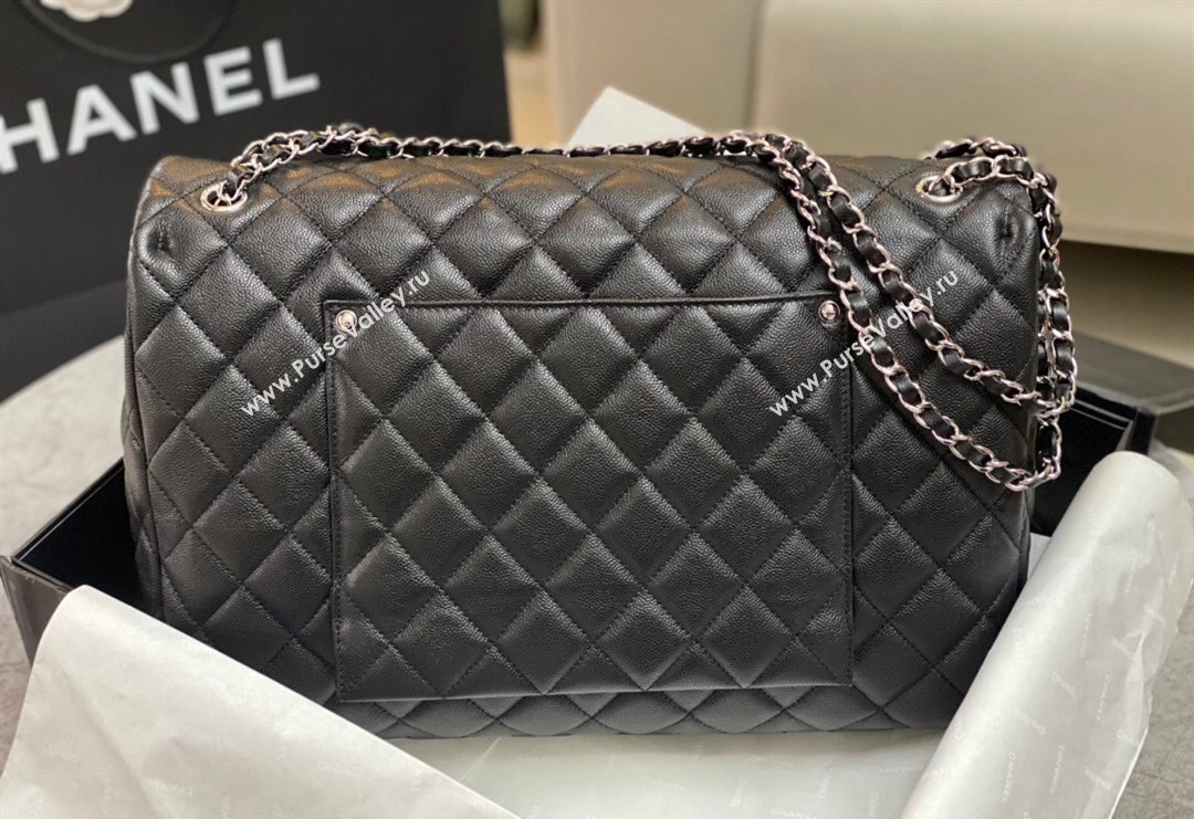 Chanel XL Airline Travel Flap Bag in Grained Leather Black/Silver 2023 1226 (yezi-2312260109)