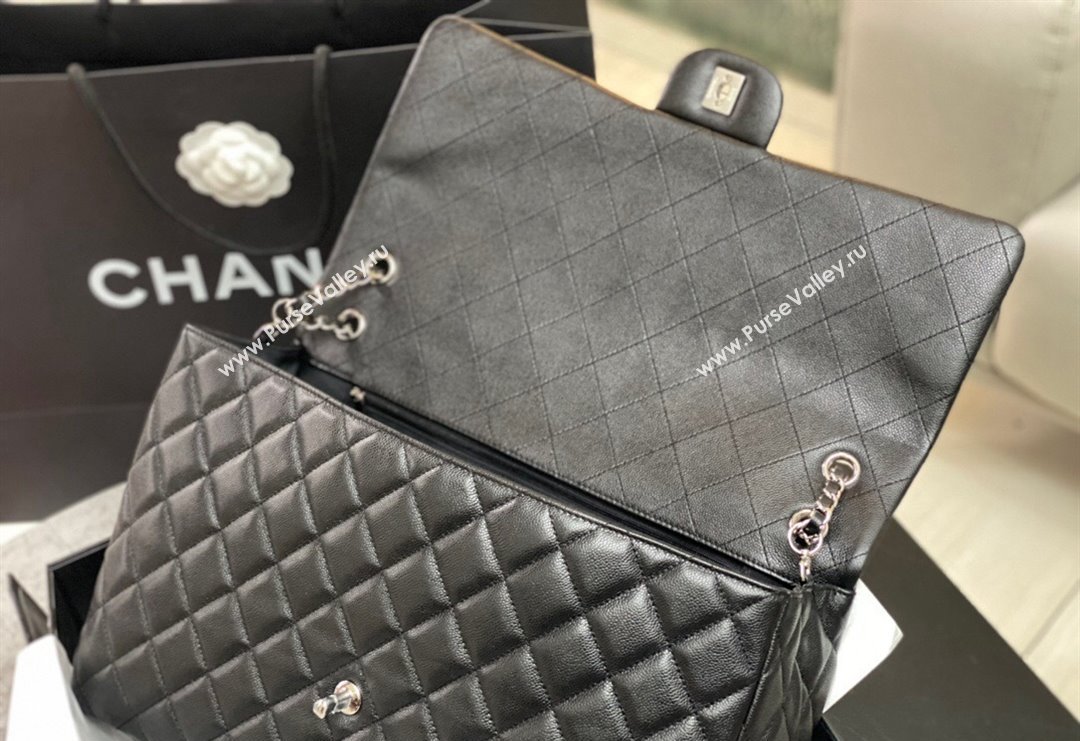 Chanel XL Airline Travel Flap Bag in Grained Leather Black/Silver 2023 1226 (yezi-2312260109)