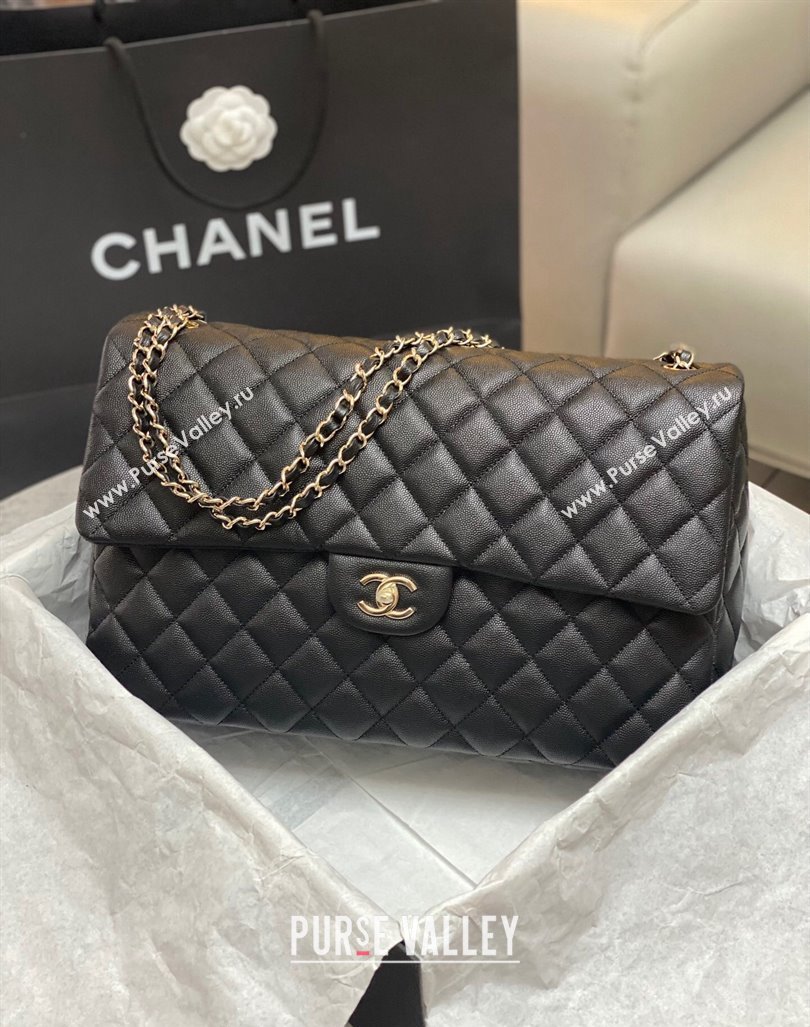 Chanel XL Airline Travel Flap Bag in Grained Leather Black/Gold 2023 1226 (yezi-2312260110)