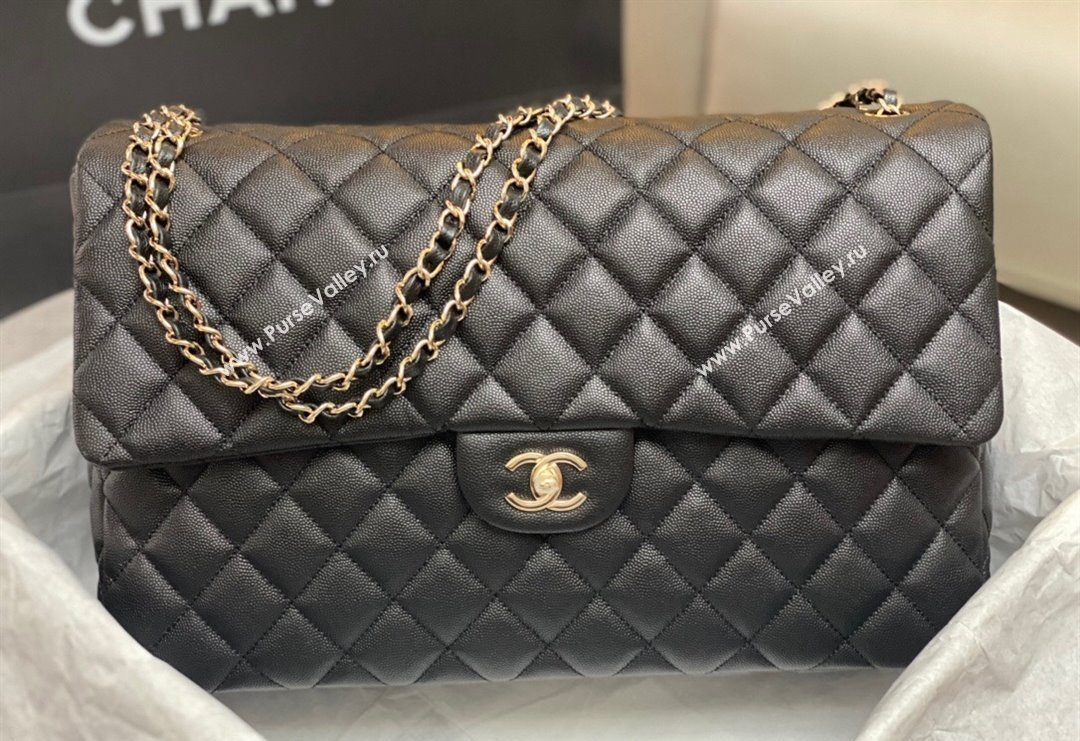 Chanel XL Airline Travel Flap Bag in Grained Leather Black/Gold 2023 1226 (yezi-2312260110)