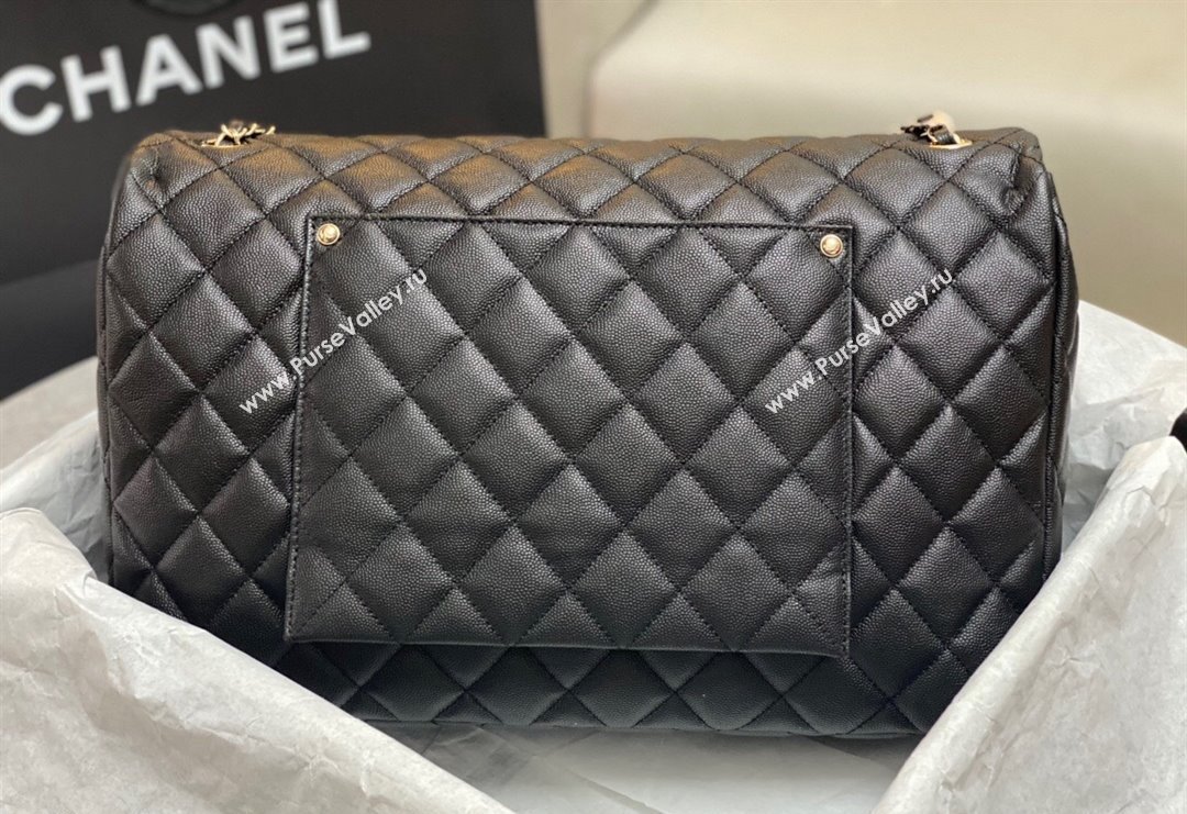 Chanel XL Airline Travel Flap Bag in Grained Leather Black/Gold 2023 1226 (yezi-2312260110)