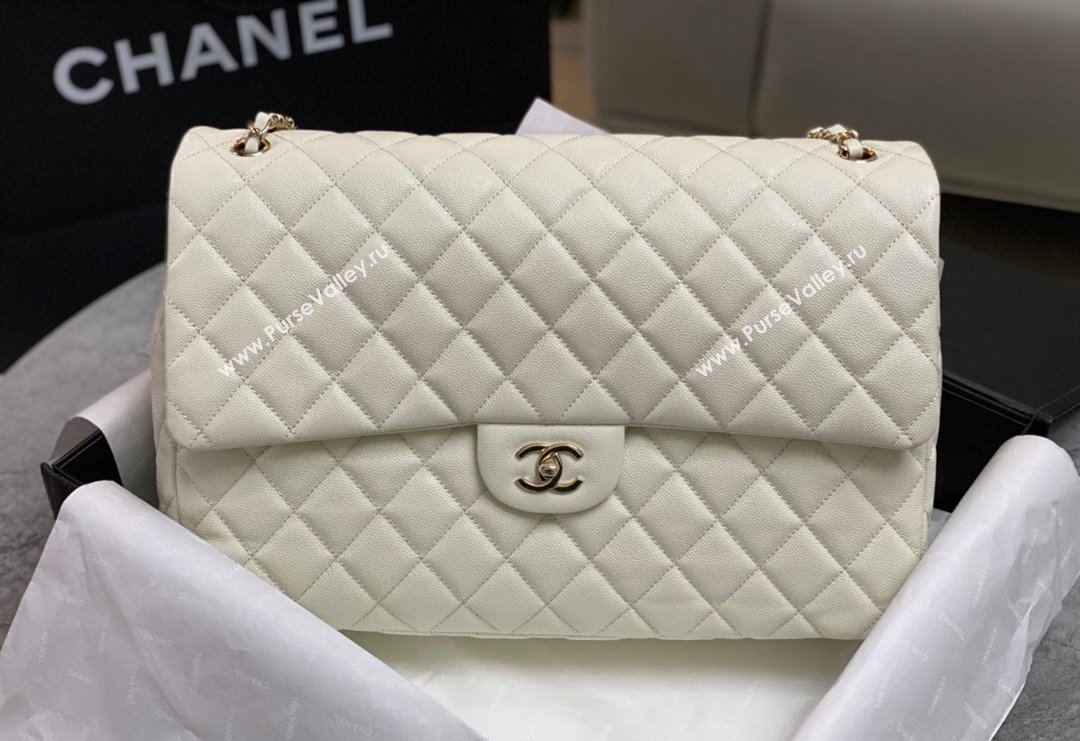 Chanel XL Airline Travel Flap Bag in Grained Leather White/Gold 2023 1226 (yezi-2312260111)