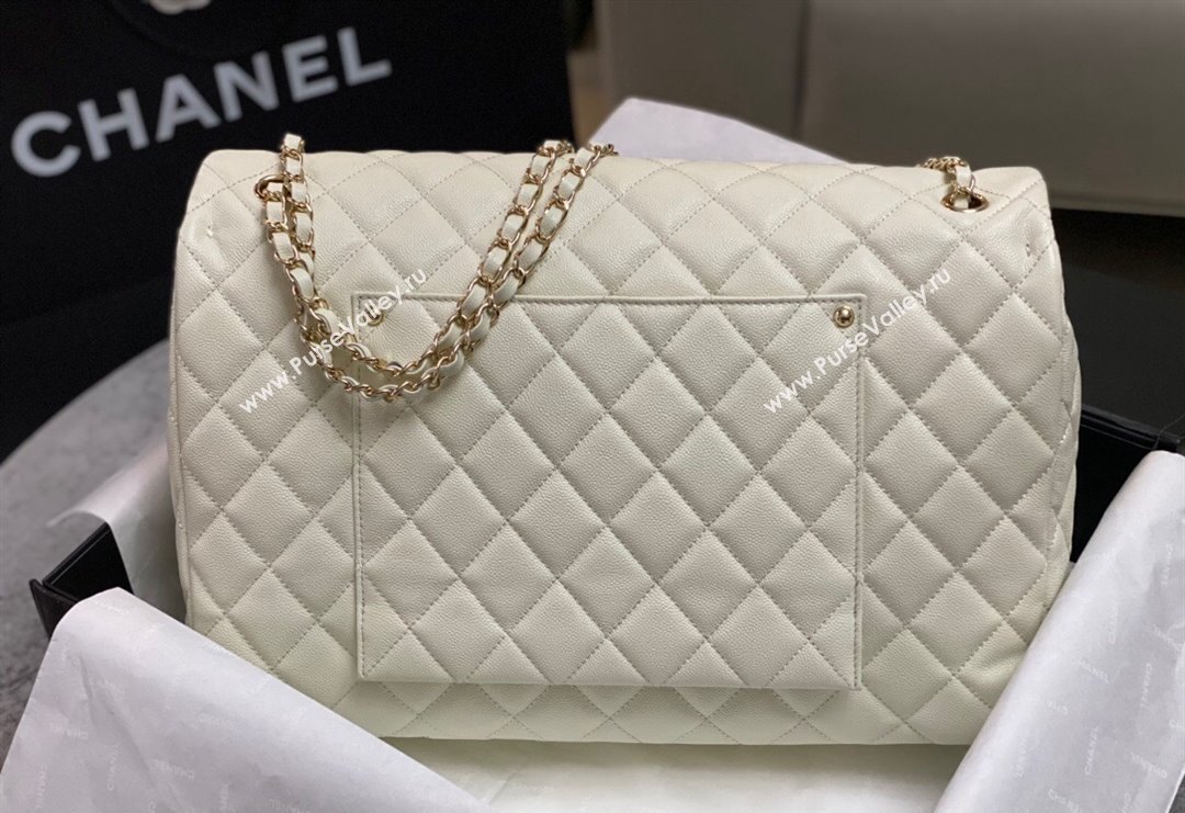 Chanel XL Airline Travel Flap Bag in Grained Leather White/Gold 2023 1226 (yezi-2312260111)