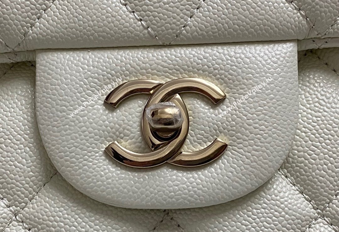 Chanel XL Airline Travel Flap Bag in Grained Leather White/Gold 2023 1226 (yezi-2312260111)