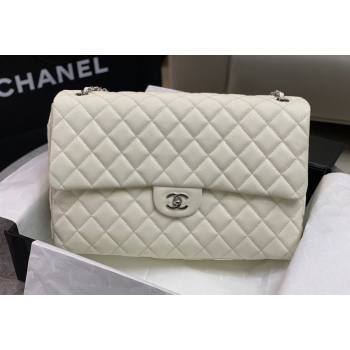 Chanel XL Airline Travel Flap Bag in Grained Leather White/Silver 2023 1226 (yezi-2312260112)