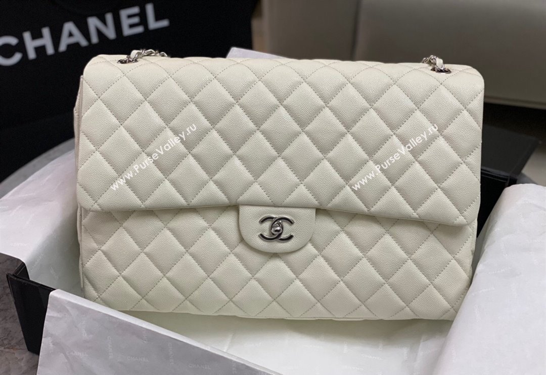 Chanel XL Airline Travel Flap Bag in Grained Leather White/Silver 2023 1226 (yezi-2312260112)