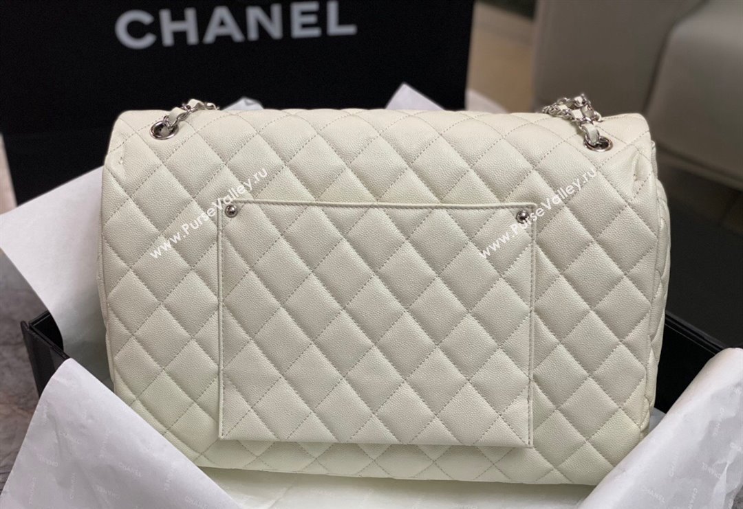 Chanel XL Airline Travel Flap Bag in Grained Leather White/Silver 2023 1226 (yezi-2312260112)