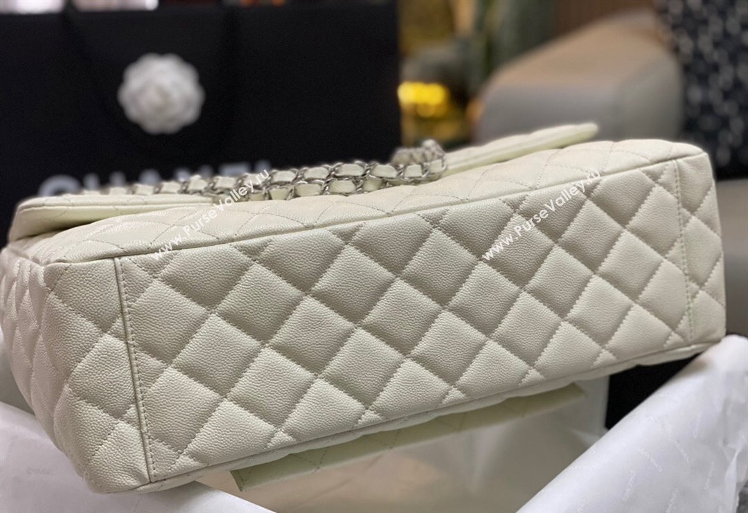 Chanel XL Airline Travel Flap Bag in Grained Leather White/Silver 2023 1226 (yezi-2312260112)